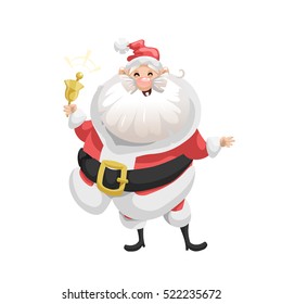 Funny cartoon style laughs Santa Claus  with ring bell character icon. Emotion illustration. Christmas seasonal vector. Simple gradient artwork.