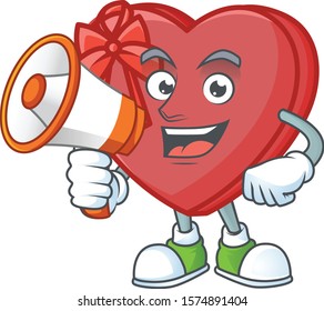 Funny cartoon style of love gift box with megaphone
