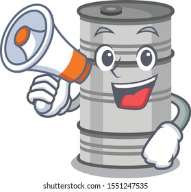 Funny cartoon style of oil drum With megaphone
