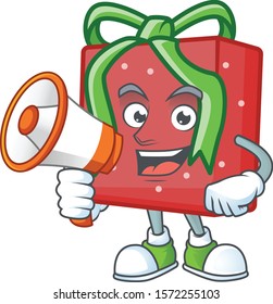 Funny cartoon style of red gift box with megaphone