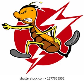 Funny Cartoon Style Running Bed Bug, Struck By Lightning, Vector Cartoon Character, Clean Service Logo.