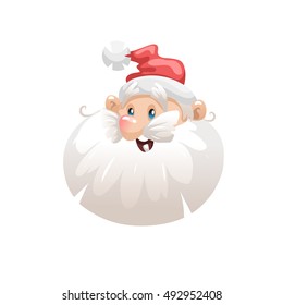 Funny cartoon style santa in hat head  icon. Emotion illustration. Christmas seasonal vector. Simple gradient artwork.