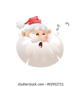 Funny cartoon style sing song santa in hat head icon. Noel illustration. Christmas seasonal vector. Simple gradient emoji artwork.
