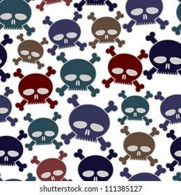 Funny cartoon style skulls seamless pattern, vector background.