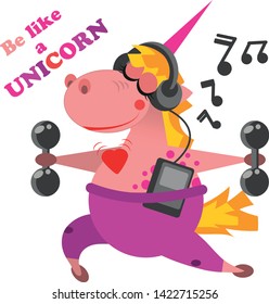 Funny cartoon style vector unicorn making yoga. Colorful character for kids room decoration, fabric print, sticker or poster.