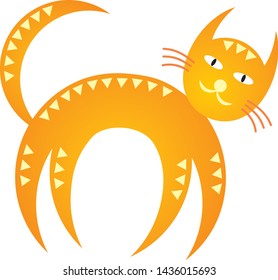 Funny cartoon stylized cat of a round shape. Caption: my love cat. Vector graphics