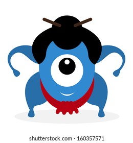 Funny cartoon sumo wrestler cyclops isolated on white