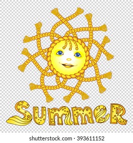 Funny cartoon sun with pigtail. Eps-10