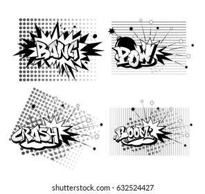  Funny cartoon superhero elements:  crash,  boom,  pow, bang.
