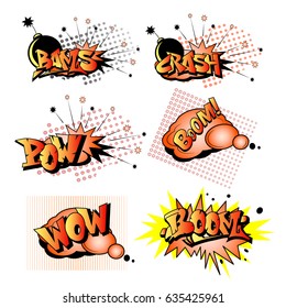  Funny Cartoon Superhero Elements:  Crash,   Boom, Wow,  Bams, Pow.