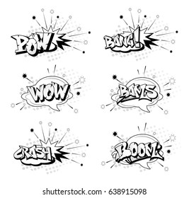  Funny cartoon superhero elements:  crash,  boom,  pow, bang, wow, bams.