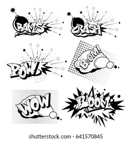  Funny cartoon superhero elements:  crash,   boom, wow,  bams, pow.