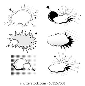  Funny cartoon superhero elements: different clouds for speech.