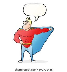 funny cartoon superhero with speech bubble