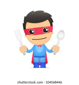 funny cartoon superhero in various poses for use in advertising, presentations, brochures, blogs, documents and forms, etc.