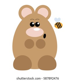Funny cartoon surprised bear and his bee friend