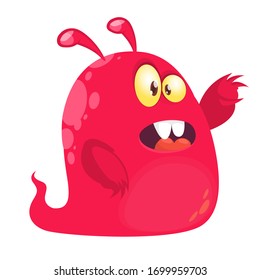 Funny cartoon surprised pink monster. Vector Halloween illustration