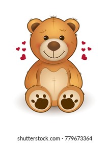 Funny cartoon teddy bear for greeting card on st. Valentine's day, wedding, birthday
