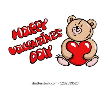 Funny Cartoon Teddy Bear Holding Red Stock Vector (royalty Free 