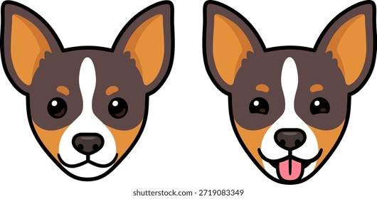 Divertido dibujo de la cabeza del perro Terrier de dibujos animados. Sacando la lengua. Lindo retrato de cachorro, ilustración de arte de Clip de Vector.