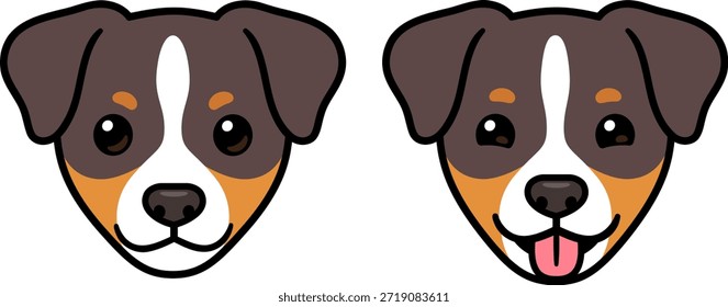 Divertido dibujo de la cabeza del perro Terrier de dibujos animados. Sacando la lengua. Lindo retrato de cachorro, ilustración de arte de Clip de Vector.