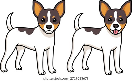 Divertido perro Terrier de dibujos animados de pie. Sonriendo y sacando la lengua. Ilustración de arte de Clip de Vector lindo.