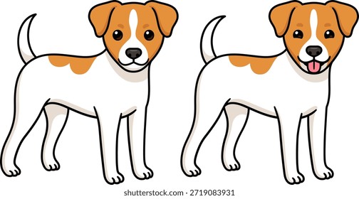 Divertido perro Terrier de dibujos animados de pie. Sonriendo y sacando la lengua. Ilustración de arte de Clip de Vector lindo.