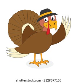 Funny cartoon Thanksgiving turkey, isolated on white background vector illustration.