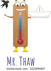 funny cartoon thermometer with a boat in spring