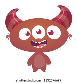 Funny cartoon three eyed alien. Vector illustration