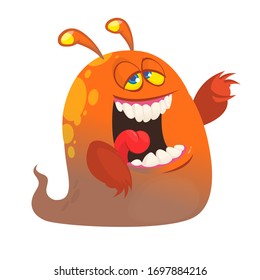 Funny cartoon tired monster with funny face expression. Vector Halloween illustration