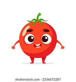Funny cartoon tomato. Kawaii vegetable character. Vector food illustration isolated on white background.