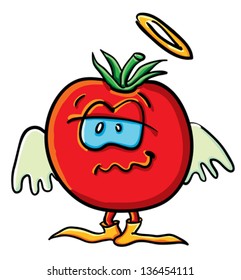 Funny cartoon tomato on the white background