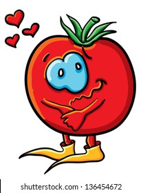 Funny cartoon tomato on the white background