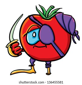 Funny cartoon tomato on the white background