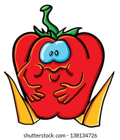 Funny cartoon tomato on the white background