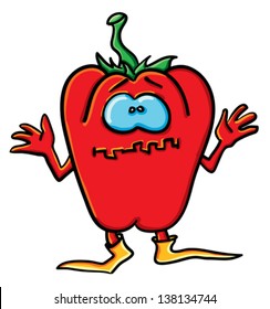 Funny cartoon tomato on the white background