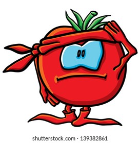 Funny cartoon tomato on the white background