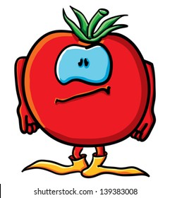 Funny cartoon tomato on the white background