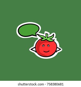 Funny cartoon tomato with text bubble. Vector illustration. Perfect for logo, icon, postcard, menu