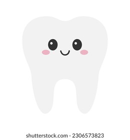Funny cartoon tooth icon. Happy white tooth isolated on background. Vector illustration.