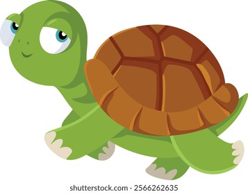 
Funny Cartoon Tortoise on White Background Mascot Design. Happy green adorable wise turtle walking 
