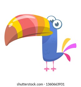 Funny cartoon toucan bird with giant big beak