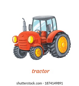 Funny cartoon tractor. Vector illustration. Isolated. 