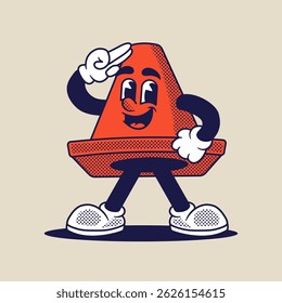 Funny Cartoon Traffic Cone Mascot Waving