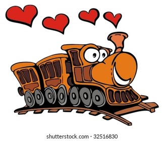 Funny Cartoon Train With Love Hearts.