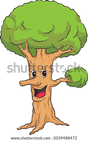 Funny cartoon tree hand drawn illustration, isolated on white background, vector file, vector illustration, adobe