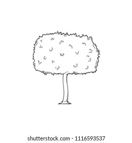 Funny Cartoon tree, vector illustration isolated on white background, line art, black and white version