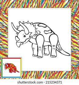 Funny cartoon triceratops. Coloring book for children