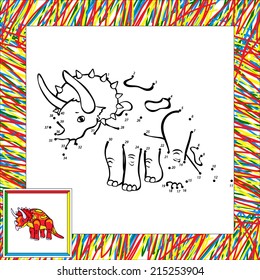 Funny cartoon triceratops. Coloring book for children dot to dot